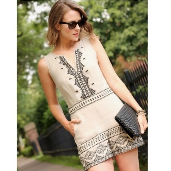 Loft Linen Embroidered Romper - Picture 2 of 8